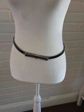 Black Leather Skinny Belt with Silver Buckle